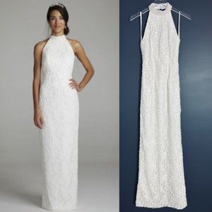 New David’s Bridal St. Tropez Pearl Beaded High Neckline Wedding Gown Dress 4